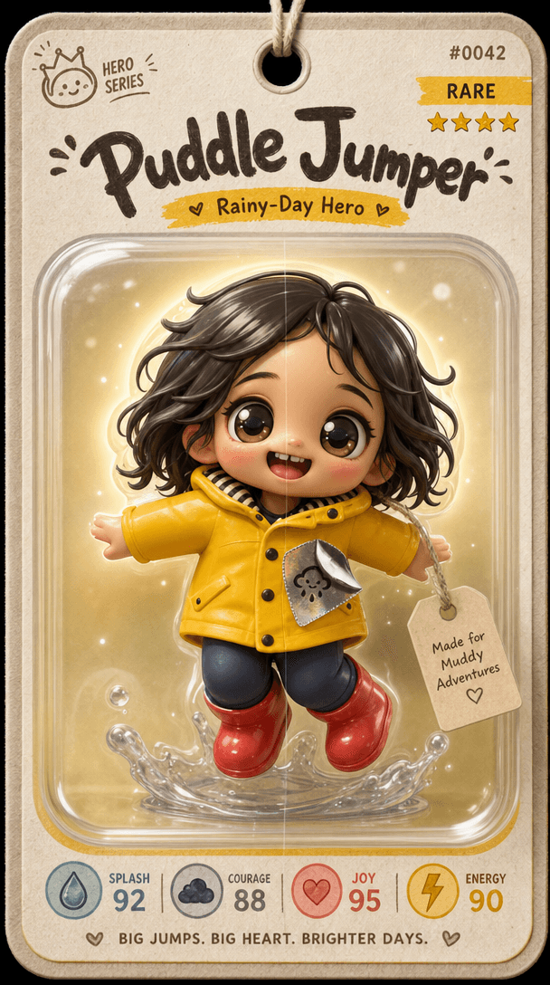 Puddle Jumper, the Rainy-Day Hero, made from a photo of a kid