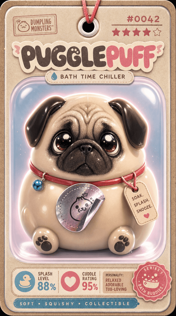PugglePuff, the Bath Time Chiller, made from a photo of a pug in a tub